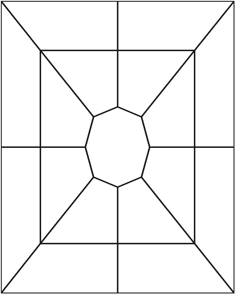 Anemone Medallion Stained Glass Pattern, line drawing
