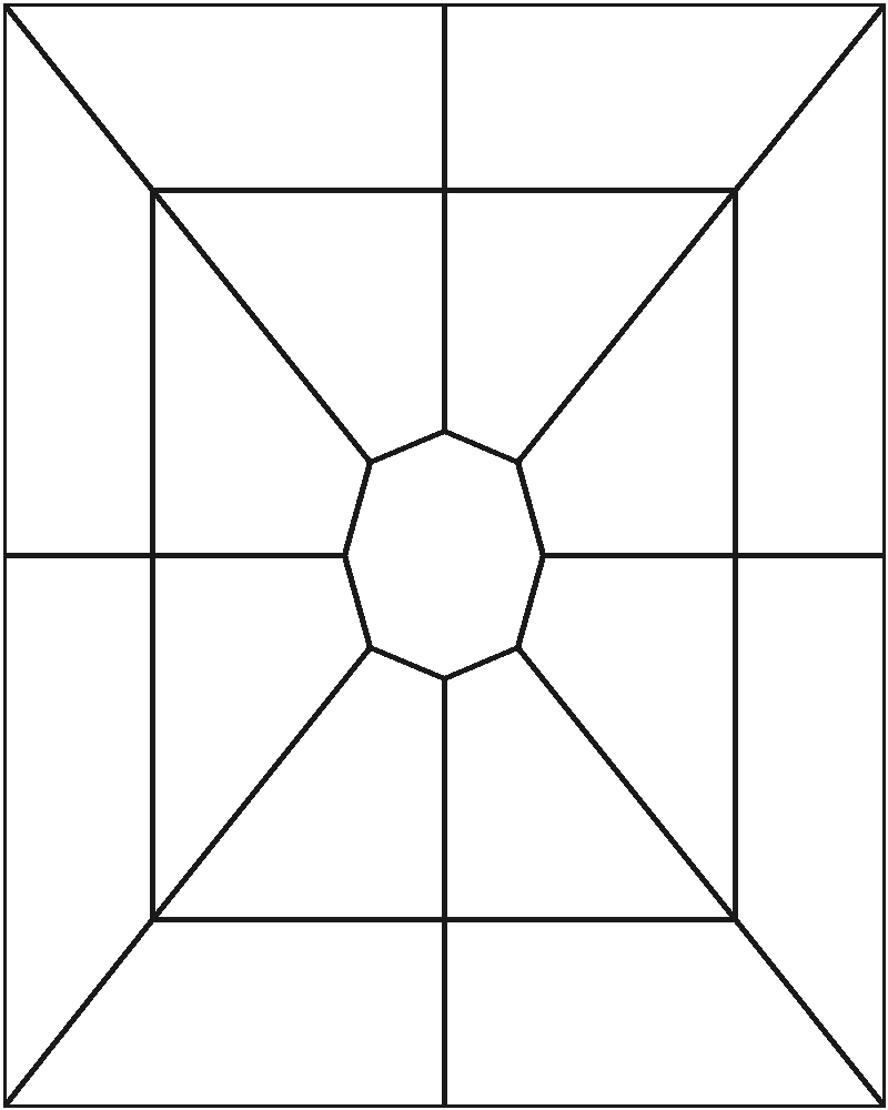 Marigold Medallion Stained Glass Pattern, line drawing