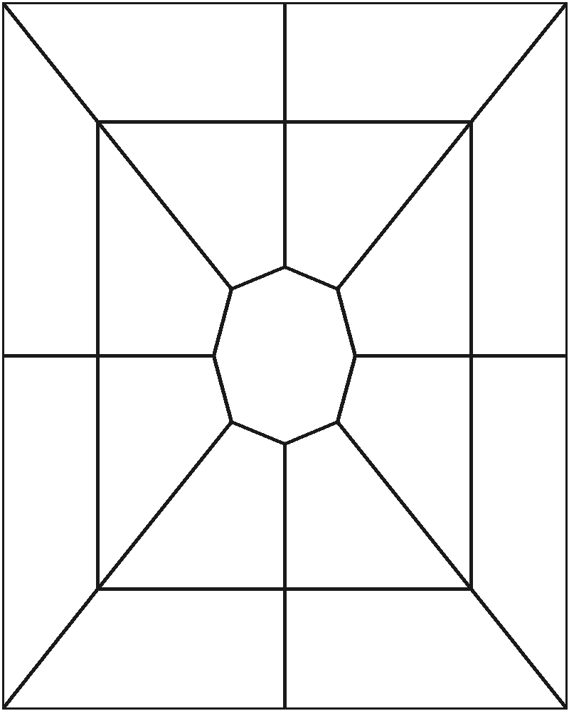 Poppy Medallion Stained Glass Pattern, line drawing